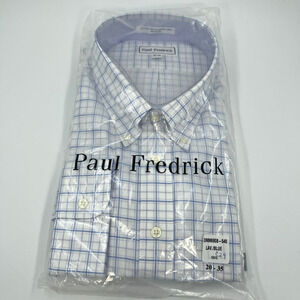 Paul Fredrick Men's Dress Shirt 20 35 Lavender Blue Check No-Iron Cotton New NWT